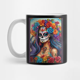 Floral Splendor in Sugar Skull Makeup: Honoring Dia de los Muertos Mug